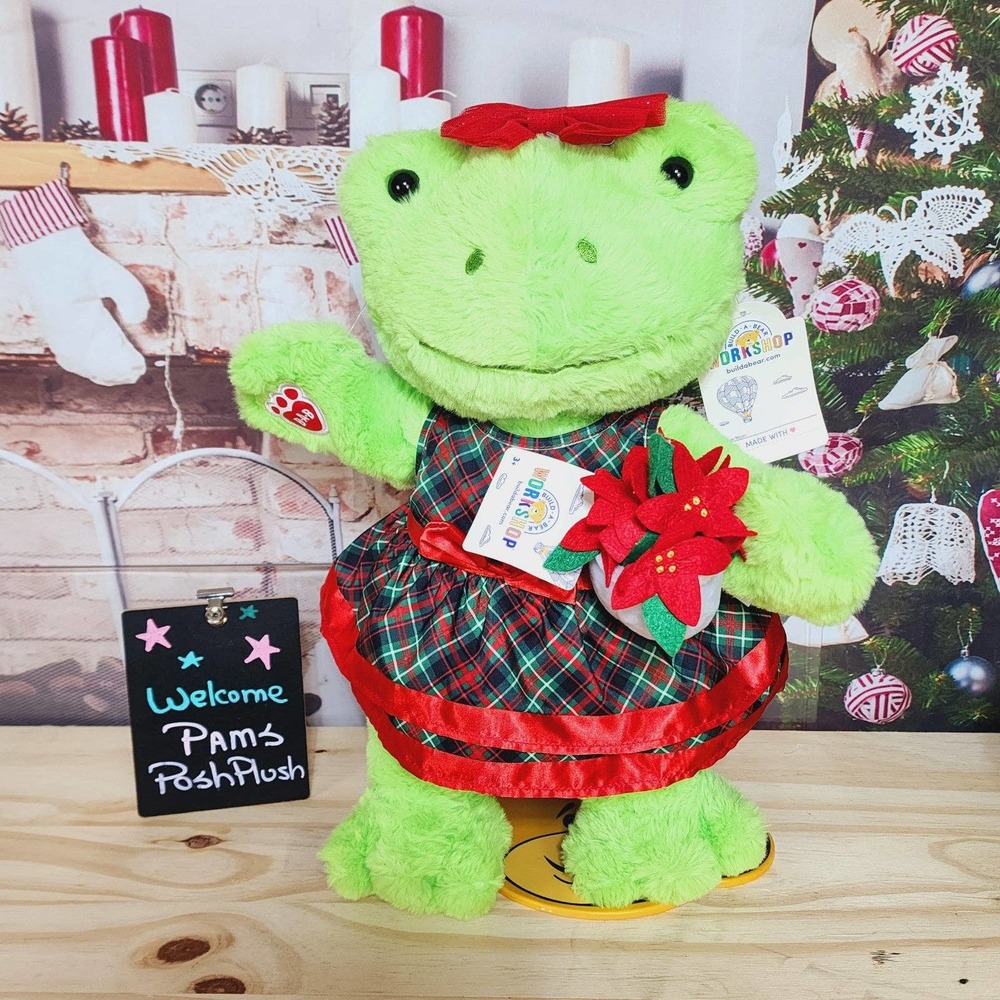 New Build A Bear Spring Frog & Plaid Gingham Christmas Dress Plush